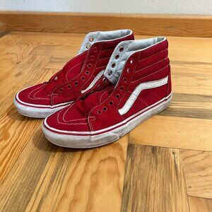 VANS Old Skool Skateboard High Top Red White, Mens Size‎ 7.5 Women 9